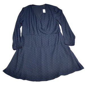ANN TAYLOR Dress Fit and Flare Sheer Tiered Surplice Blue Dot Womens Size 18 NWT